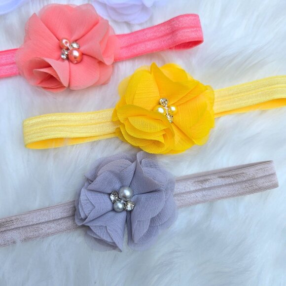 New Flower Baby Headbands – 5-Pack for Newborn Girls, Soft & Stretchy - Picture 2 of 3